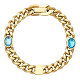 TAI JEWELRY Bracelet Gold/Blue Curb Chain with Glass Stone Accents