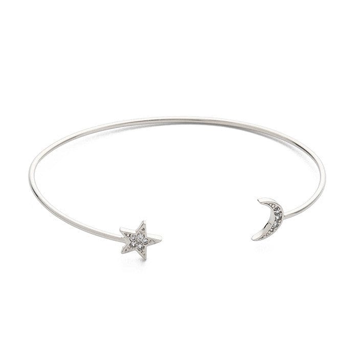 TAI JEWELRY Bracelet Silver/Clear Moon And Star Open Bracelet