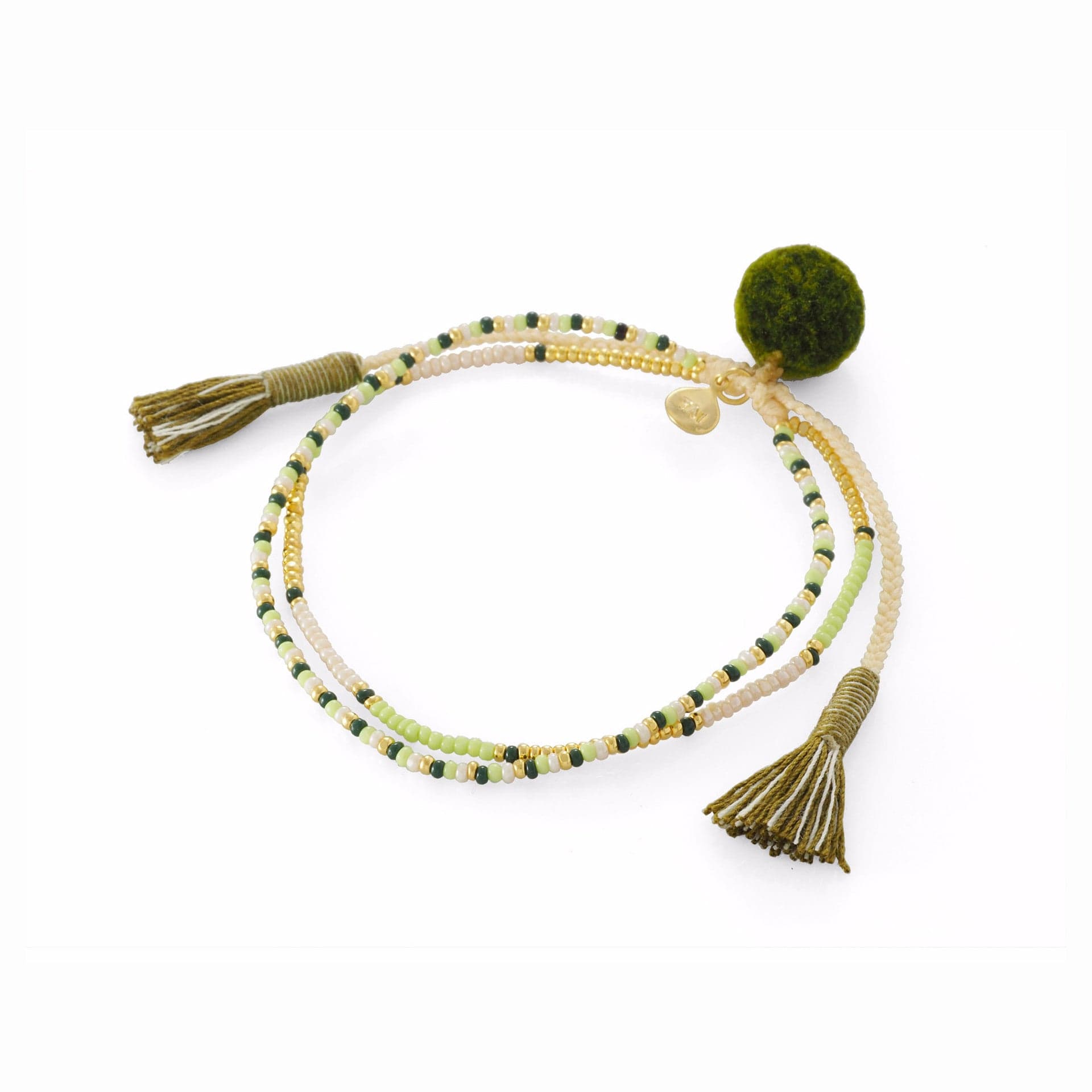 TAI JEWELRY Bracelet GREEN Neutral Pom Pom Double Strand Bracelet
