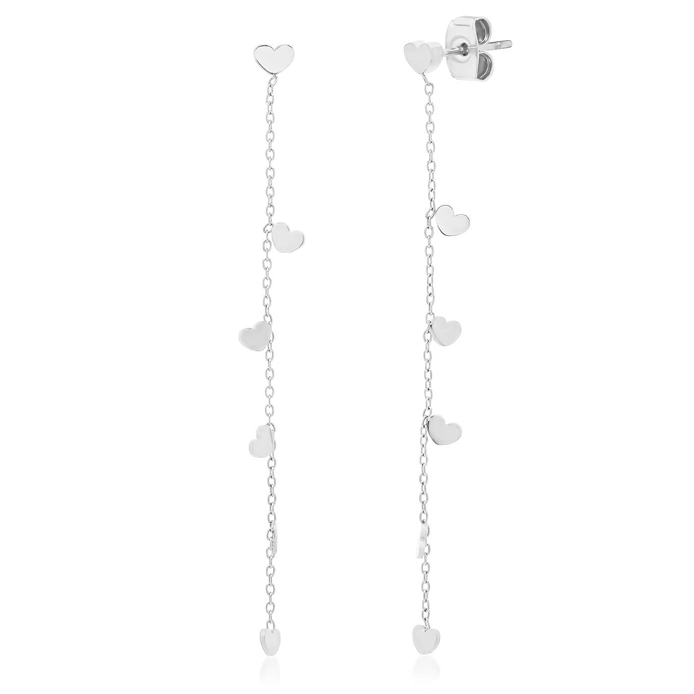 TAI JEWELRY Earrings Silver Chain Dangle Earrings With Heart Charms