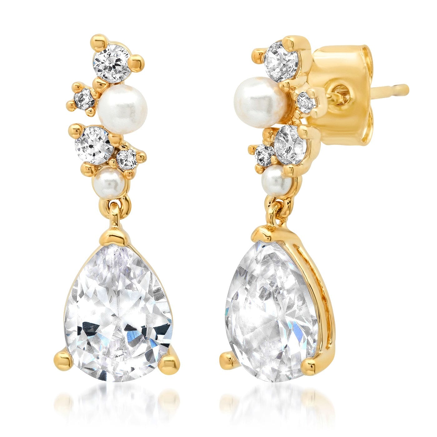 TAI JEWELRY Earrings Cz And Pearl Cluster With Tear Drop Dangle
