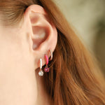 TAI JEWELRY Earrings Enamel Huggie with Colored CZ Charm