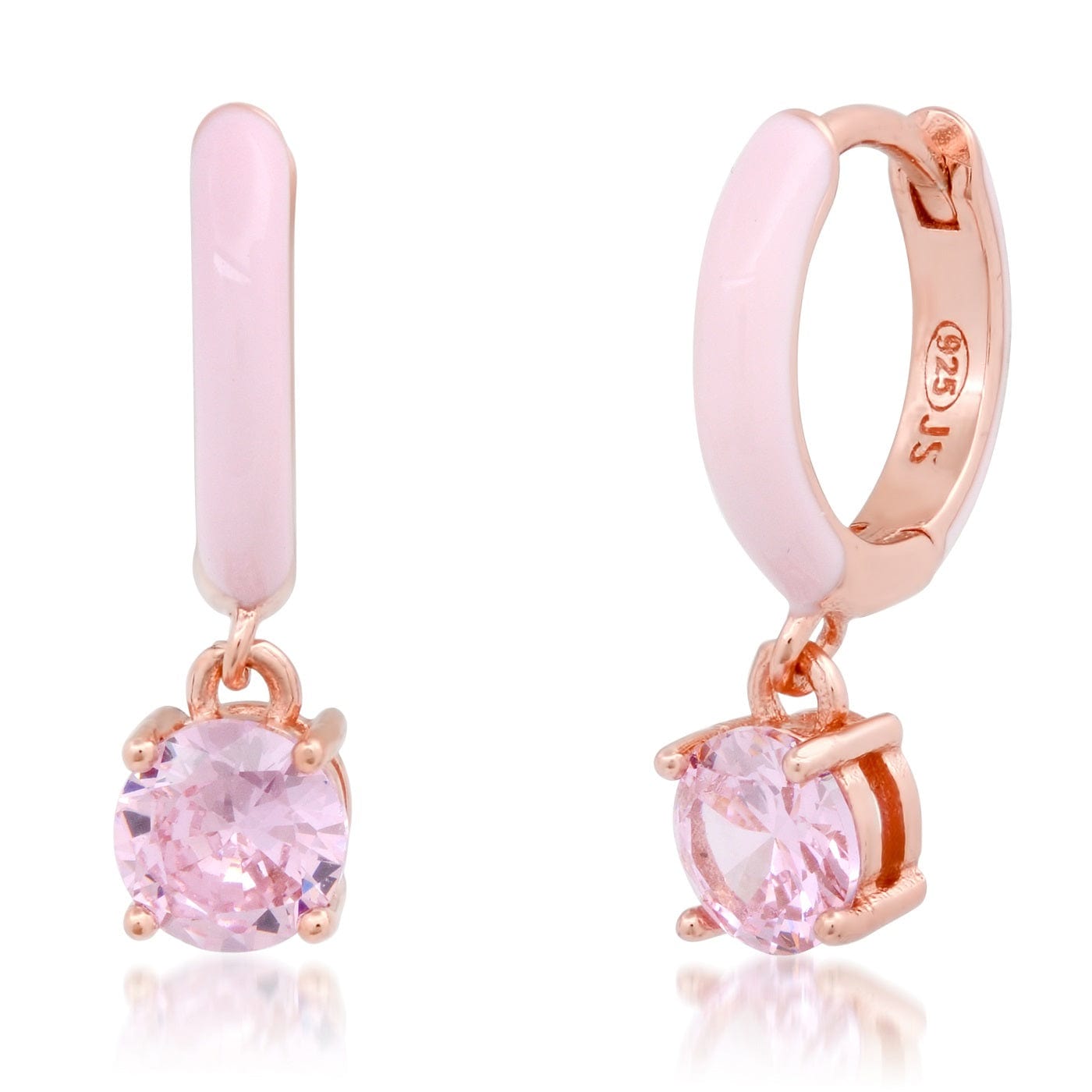TAI JEWELRY Earrings Pink Enamel Huggie with Colored CZ Charm