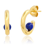 TAI JEWELRY Earrings Lapis Huggie with Gemstone Ball Accent