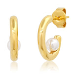 TAI JEWELRY Earrings Pearl Huggie with Gemstone Ball Accent