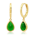 TAI JEWELRY Earrings Emerald Huggie With Pear Shaped Charm