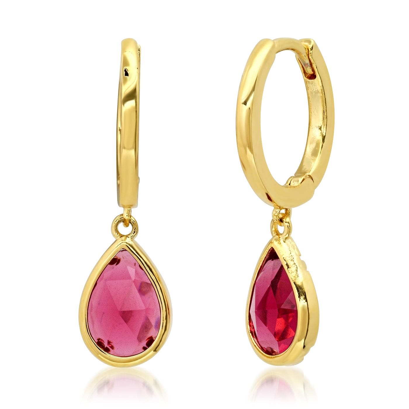 TAI JEWELRY Earrings Pink Huggie With Pear Shaped Charm