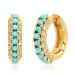 TAI JEWELRY Earrings Turquoise Huggies Encrusted With Colored Stones And CZ Stones