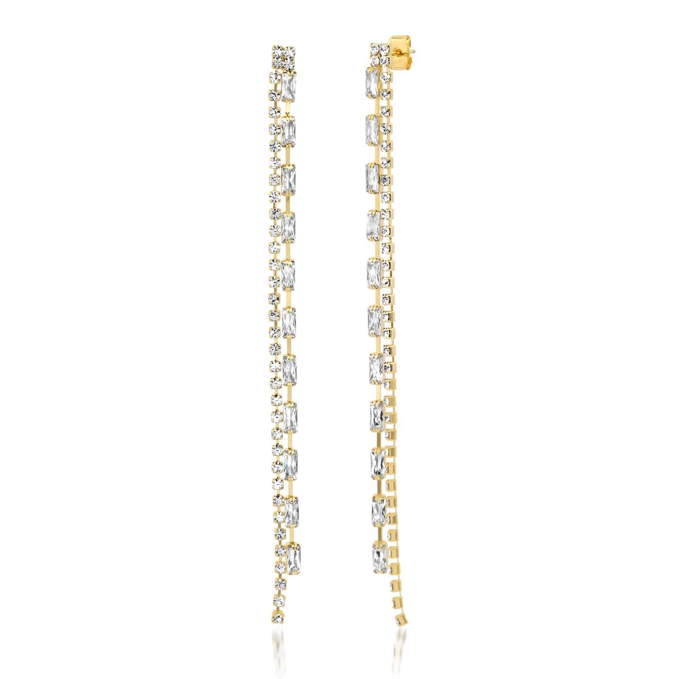TAI JEWELRY Earrings Gold Multi-Chain CZ Linear Earrings