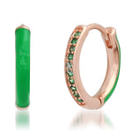 TAI JEWELRY Earrings Emerald Pave CZ and Enamel Reversible Huggies