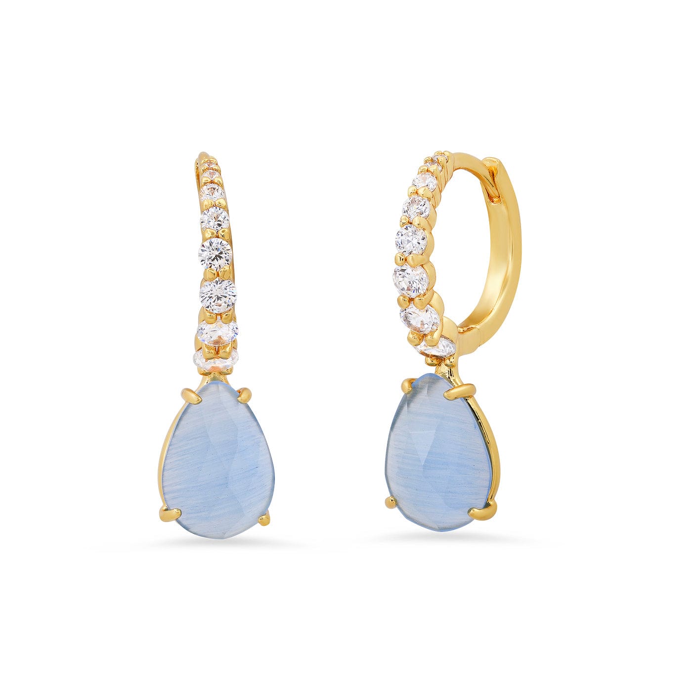 TAI JEWELRY Earrings Blue Pave CZ Huggies with Pear Drop