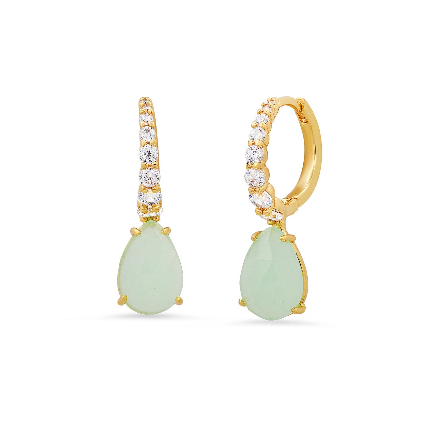 TAI JEWELRY Earrings Mint Pave CZ Huggies with Pear Drop