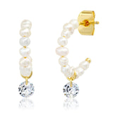 TAI JEWELRY Earrings Pearl Huggie With CZ Charm