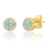 TAI JEWELRY Earrings Stud With Blue Center Stone And Pave Halo