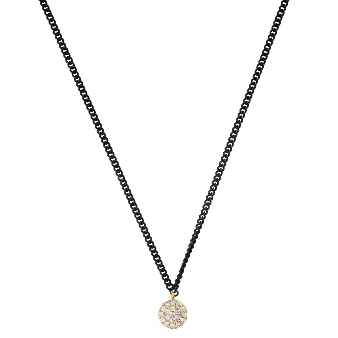 TAI JEWELRY Necklace Black Cable Chain with Gold Pave CZ Disc