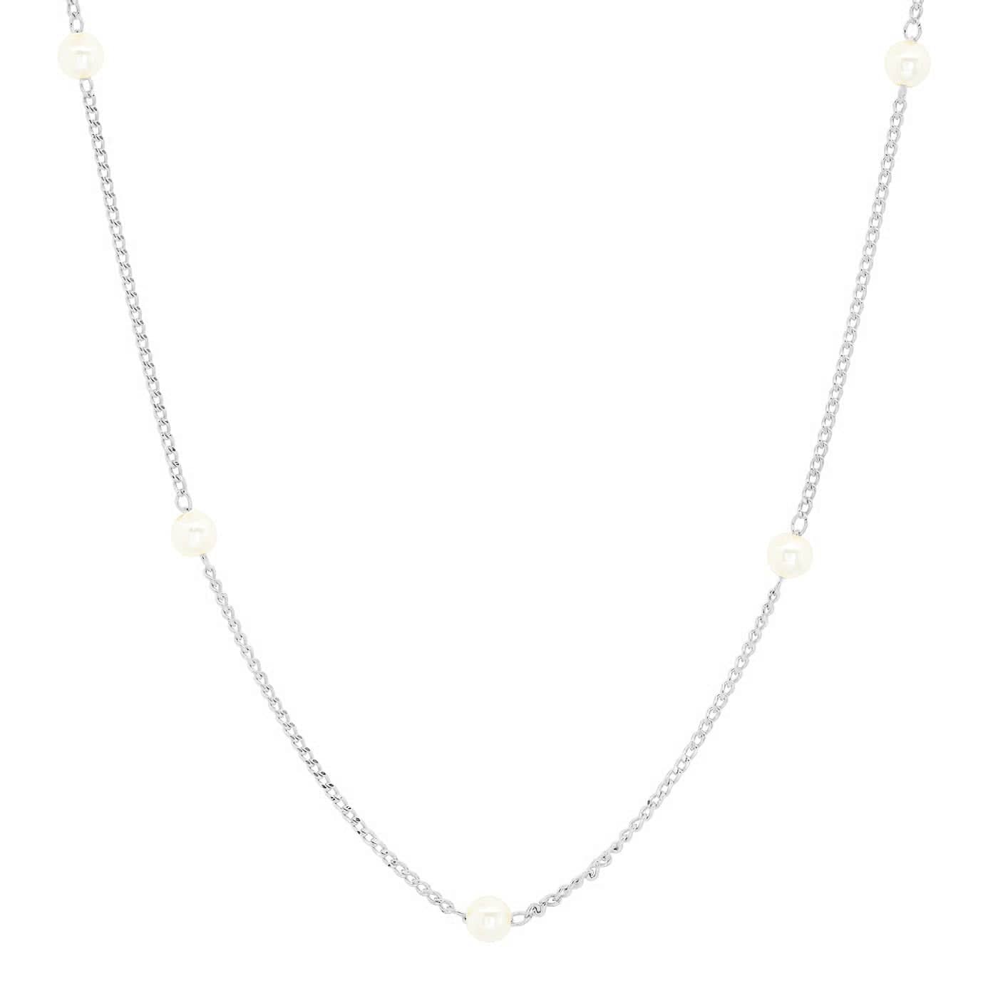 TAI JEWELRY Necklace Sterling Silver Delicate Pearl Station Necklace