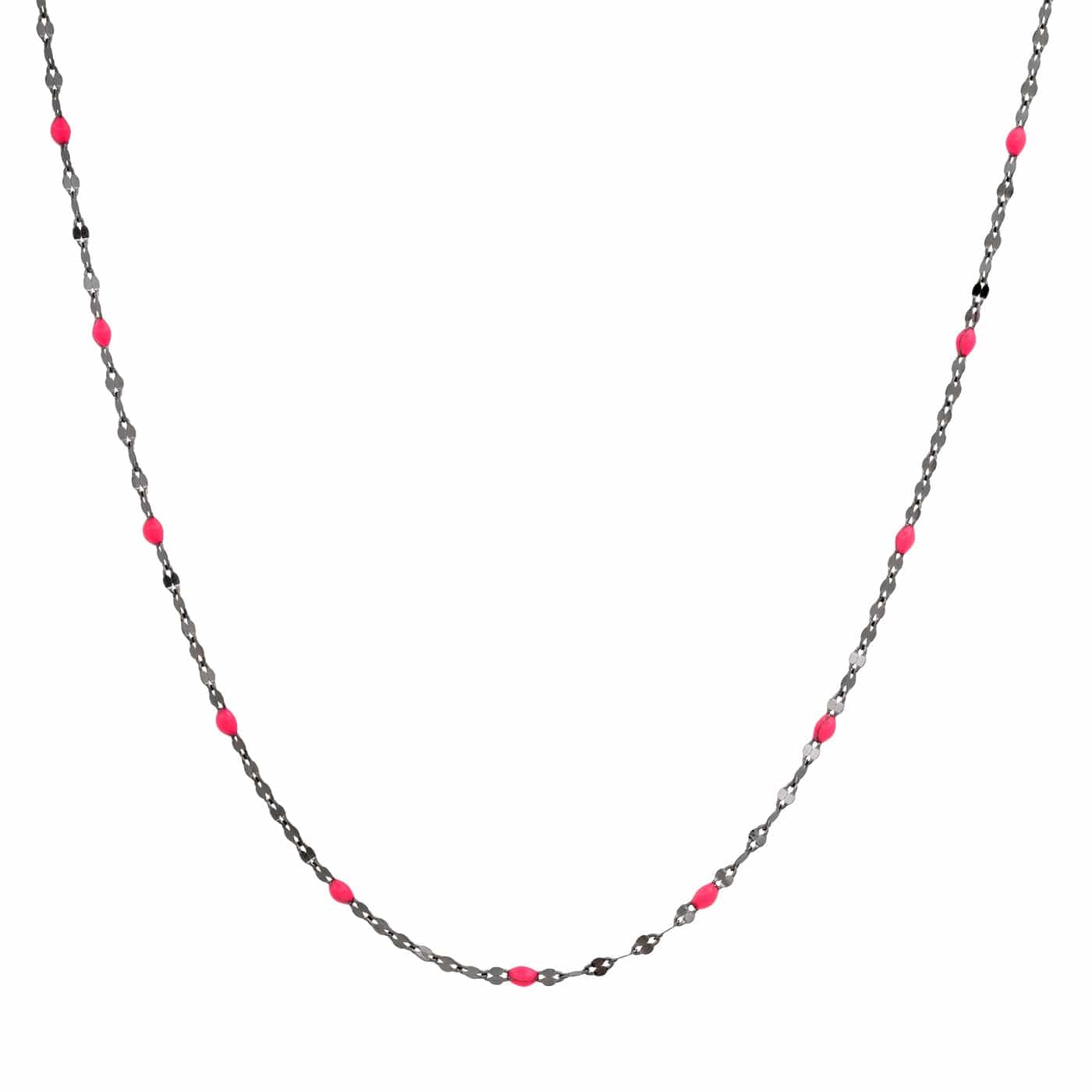 TAI JEWELRY Necklace Black/Neon Pink Gold Vermeil Sparkle Chain with Enamel Stations