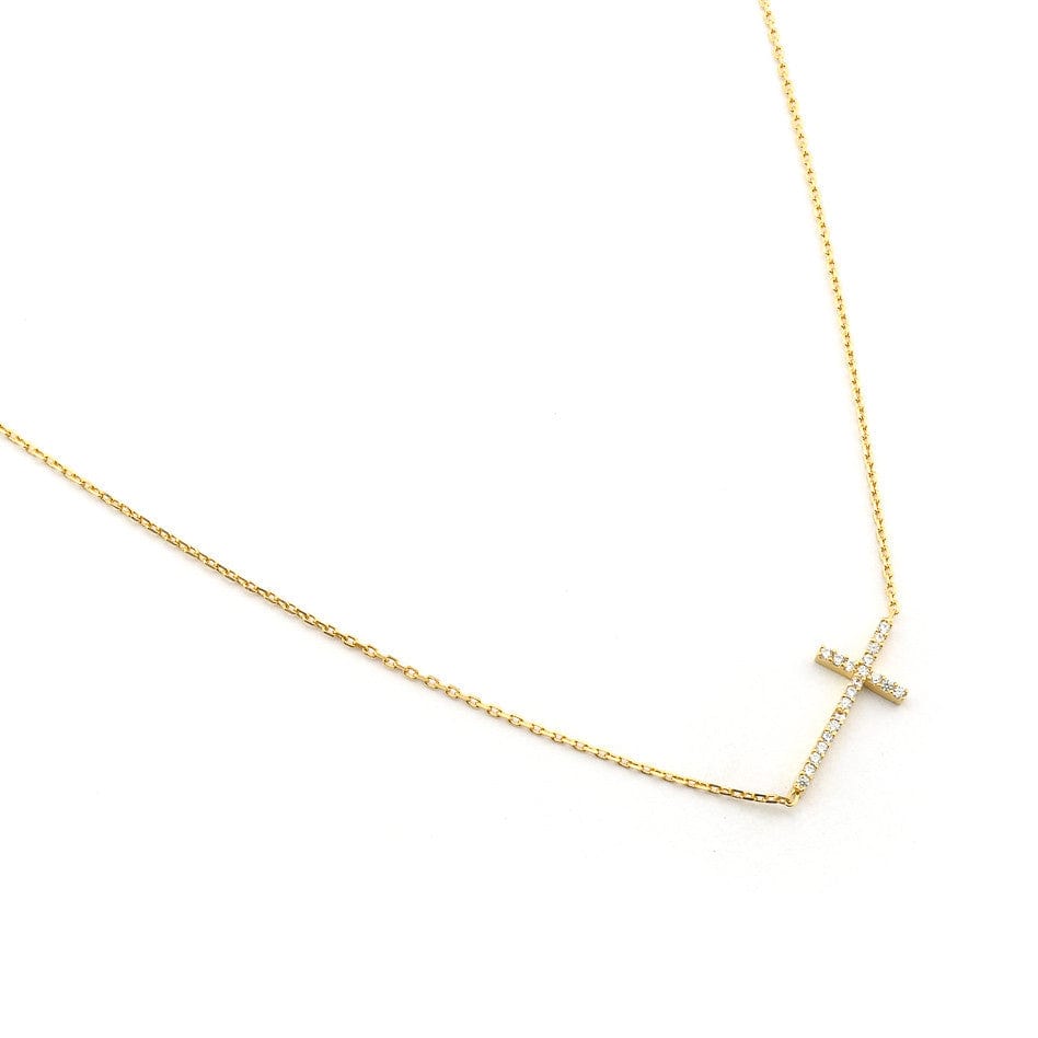 TAI JEWELRY Necklace Gold Horizontal Cross With Pave Cz Accents