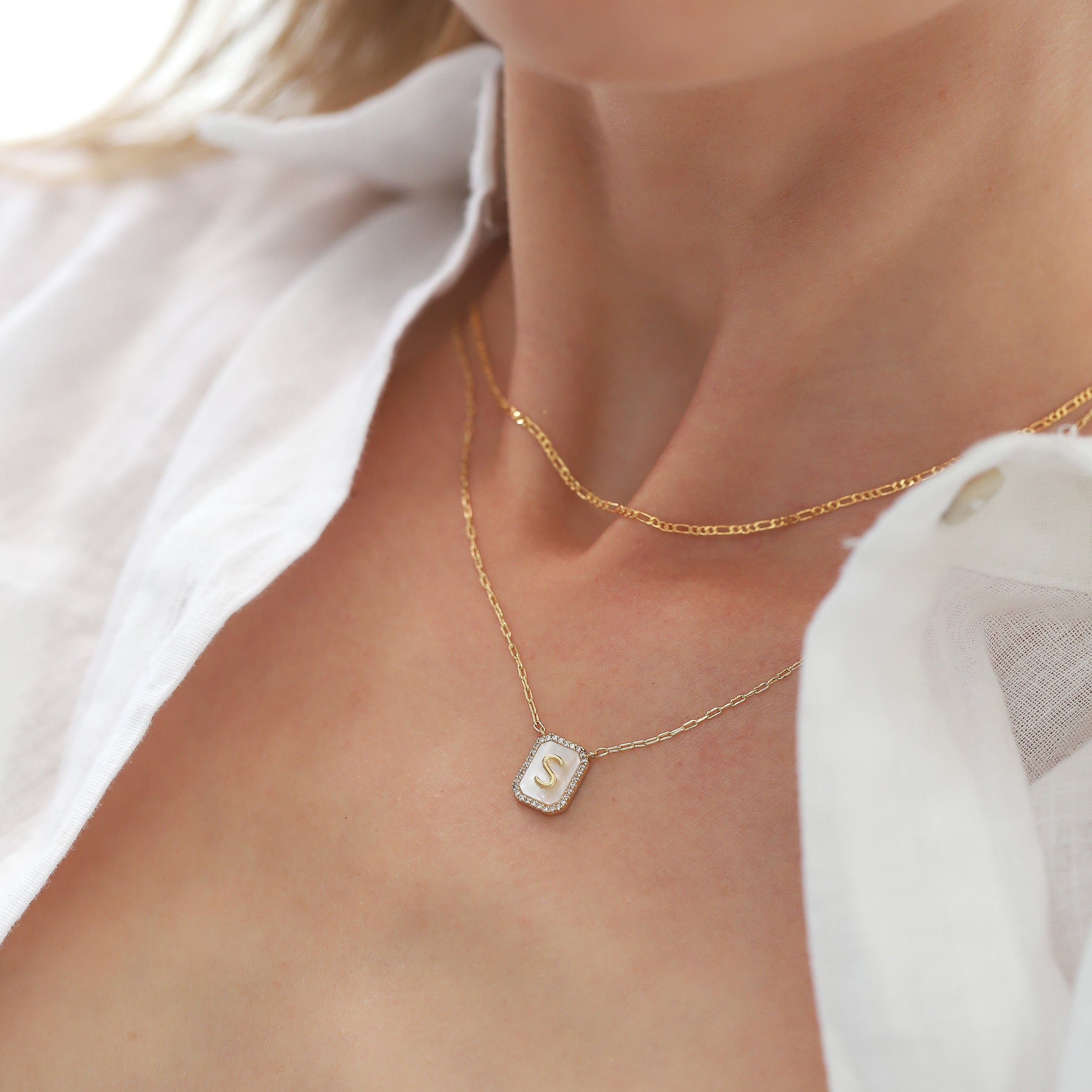 TAI JEWELRY Necklace Mother Of Pearl Monogram Necklace