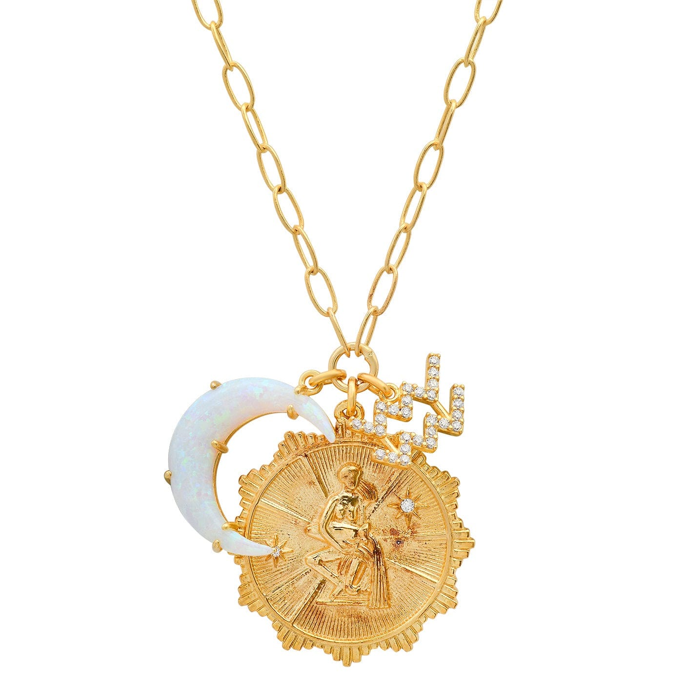 TAI JEWELRY Necklace Aquarius Opal Crescent Zodiac Charm Pendant Necklace