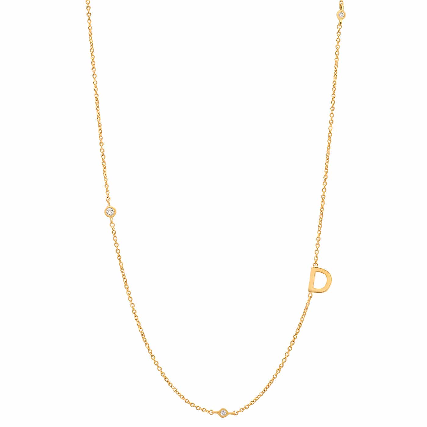 TAI JEWELRY Necklace D Sideways Initial Gold Necklace With CZ Accents