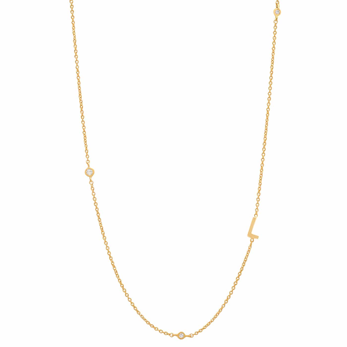 TAI JEWELRY Necklace L Sideways Initial Gold Necklace With CZ Accents