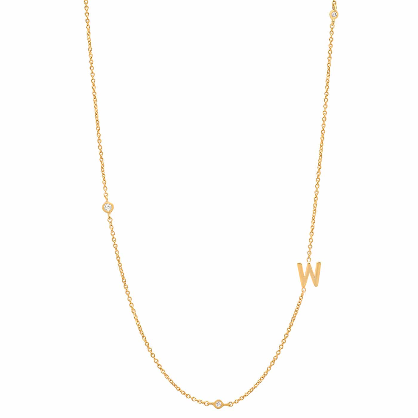 TAI JEWELRY Necklace W Sideways Initial Gold Necklace With CZ Accents