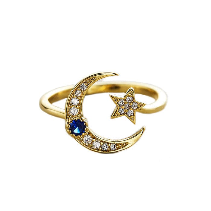 TAI JEWELRY Rings Star And Moon Adjustable Ring With Cz And Montana Stone